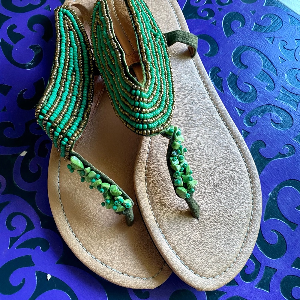Green Beaded Balinese Sandals